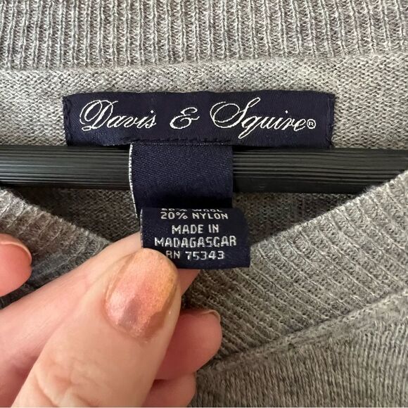 Davis & Squire grey wool blend V-neck long sleeved sweater men’s XL - Picture 3 of 7